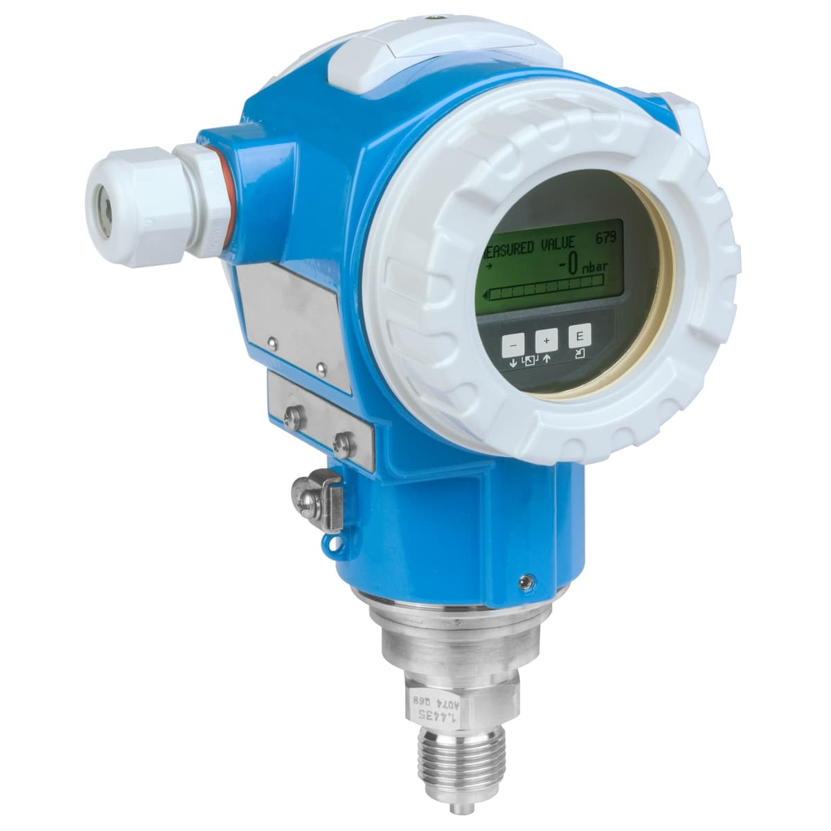 Cerabar S PMP71 with blue aluminium field housing, LCD and a direct threaded process connection — official Endress+Hauser product photo