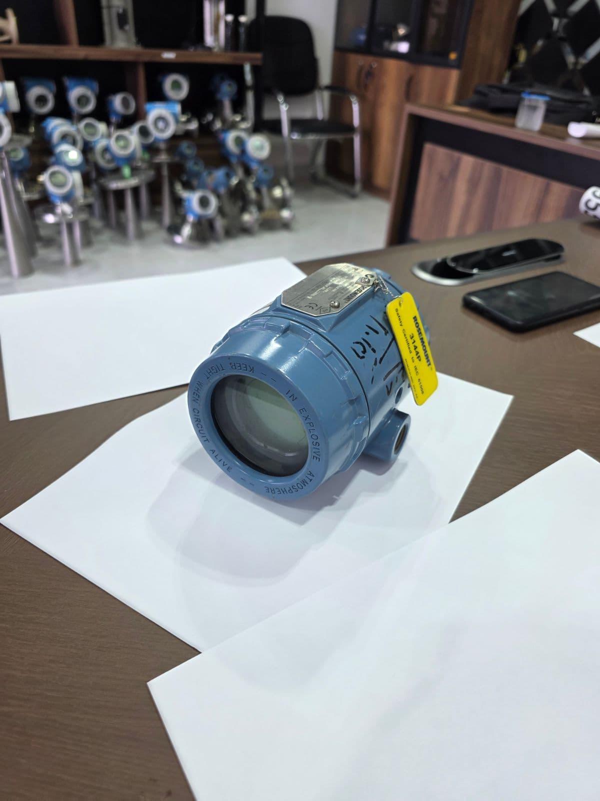 Second Rosemount 3144P temperature transmitter, blue housing with 3144P safety-certified tag