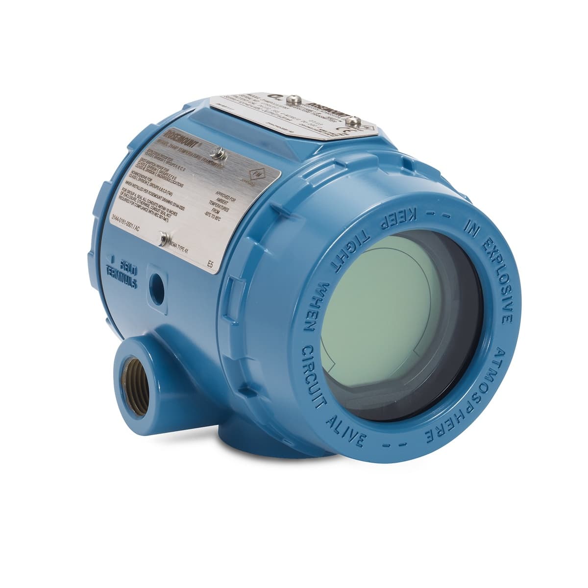 Rosemount 3144P temperature transmitter with blue dual-compartment housing and LCD — official product photo