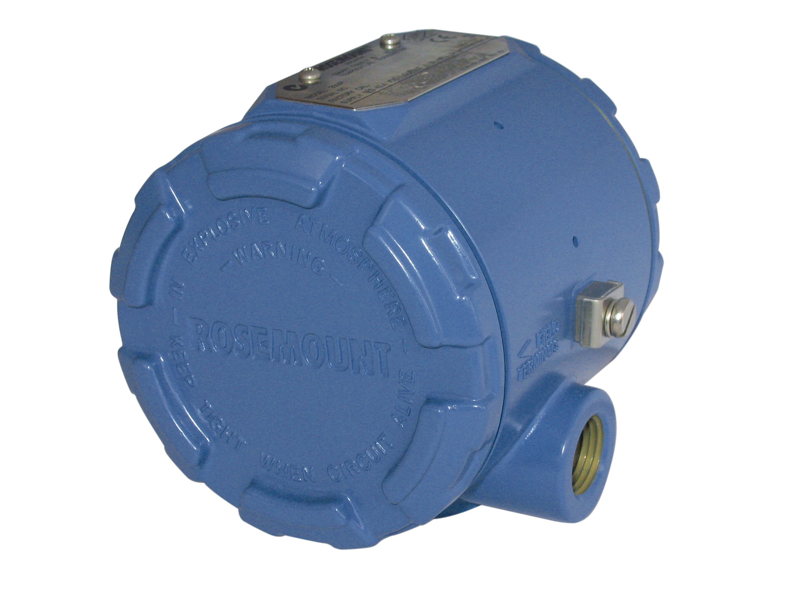 Rosemount 3144 dual-compartment field temperature transmitter with embossed explosion-proof cover — real photo