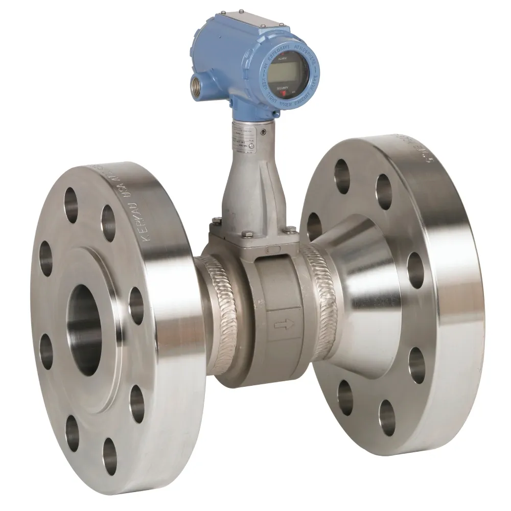 Official Emerson packshot of a Rosemount 8800 vortex flowmeter with eight-bolt raised-face flanges