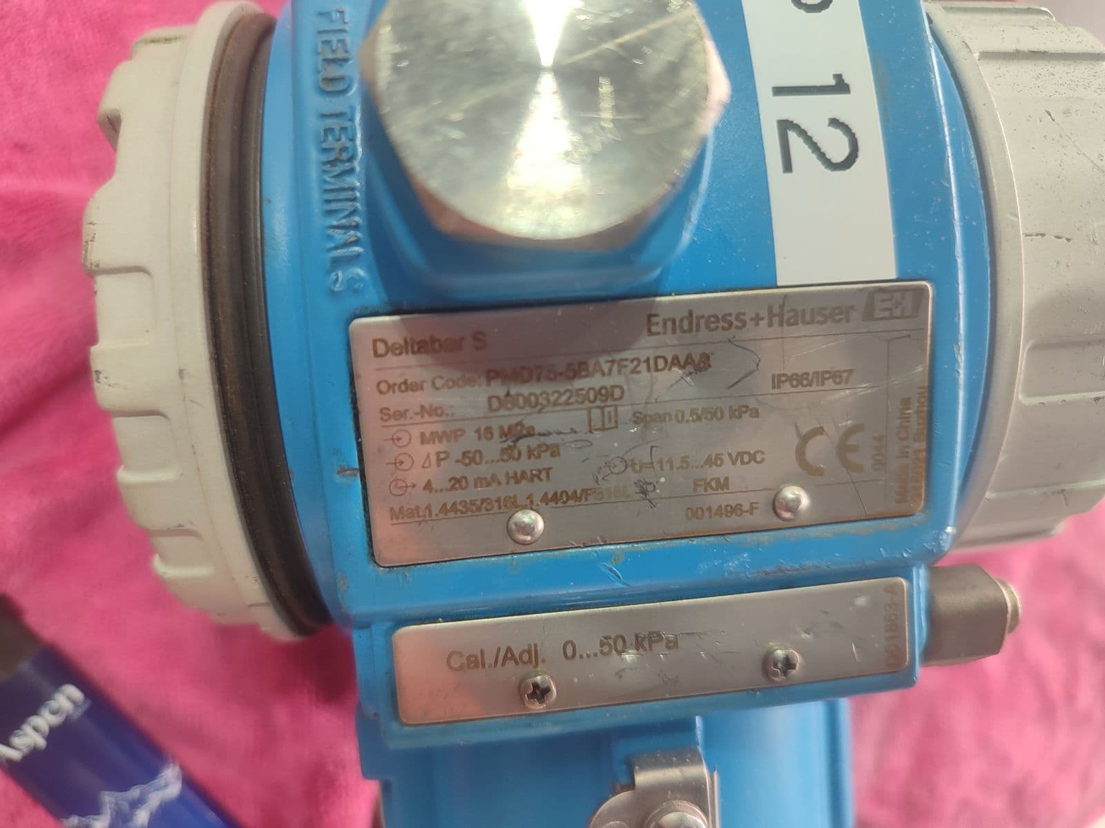 Endress+Hauser Deltabar S PMD75 Differential Pressure Transmitter — 4…20 mA HART — nameplate of unit 9 in Barmaan's warehouse