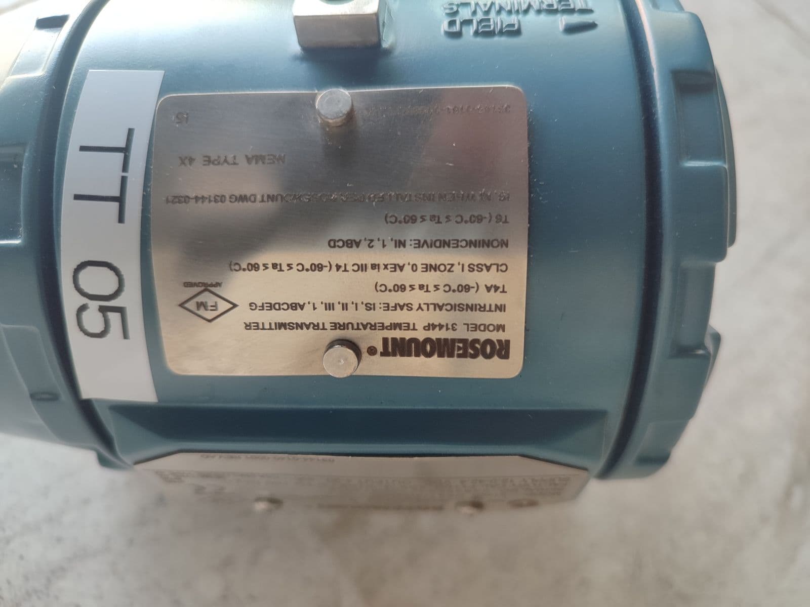 Rosemount 3144P HART temperature transmitter — approvals plate: intrinsic-safety classes and NEMA 4X enclosure rating
