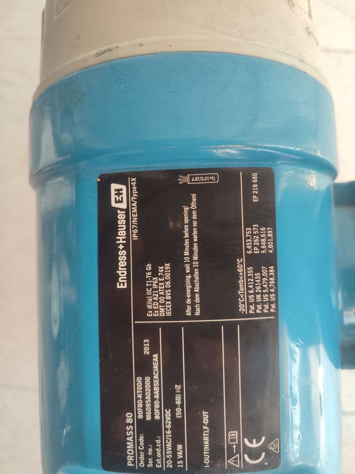 Endress+Hauser Promass 80F Coriolis Mass Flowmeter — DN80 (3") — nameplate of unit 1 in Barmaan's warehouse