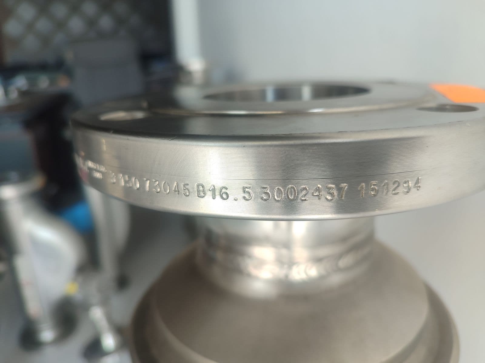 The second flange of the same 3″ unit — the stamp reads 3 · 150 · B16.5