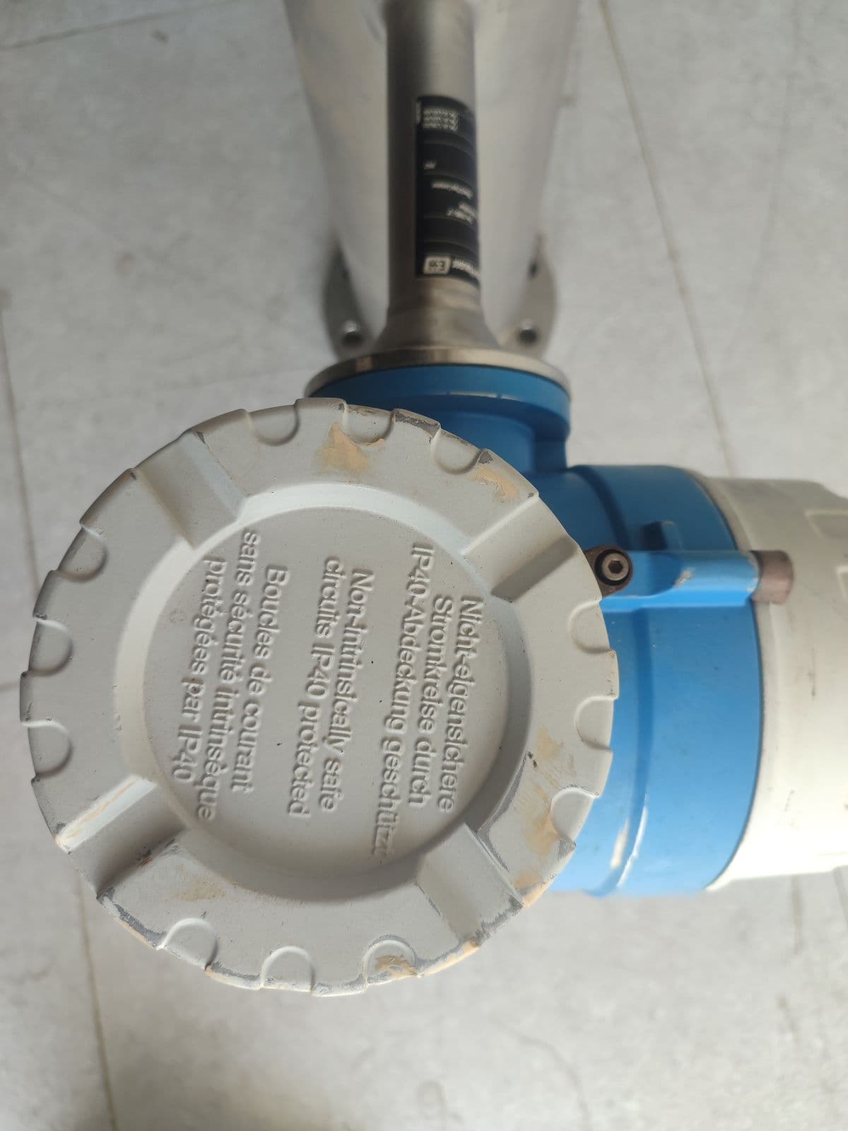 Endress+Hauser Promass 80F Coriolis mass flowmeter — terminal side of unit 7 in Barmaan's warehouse